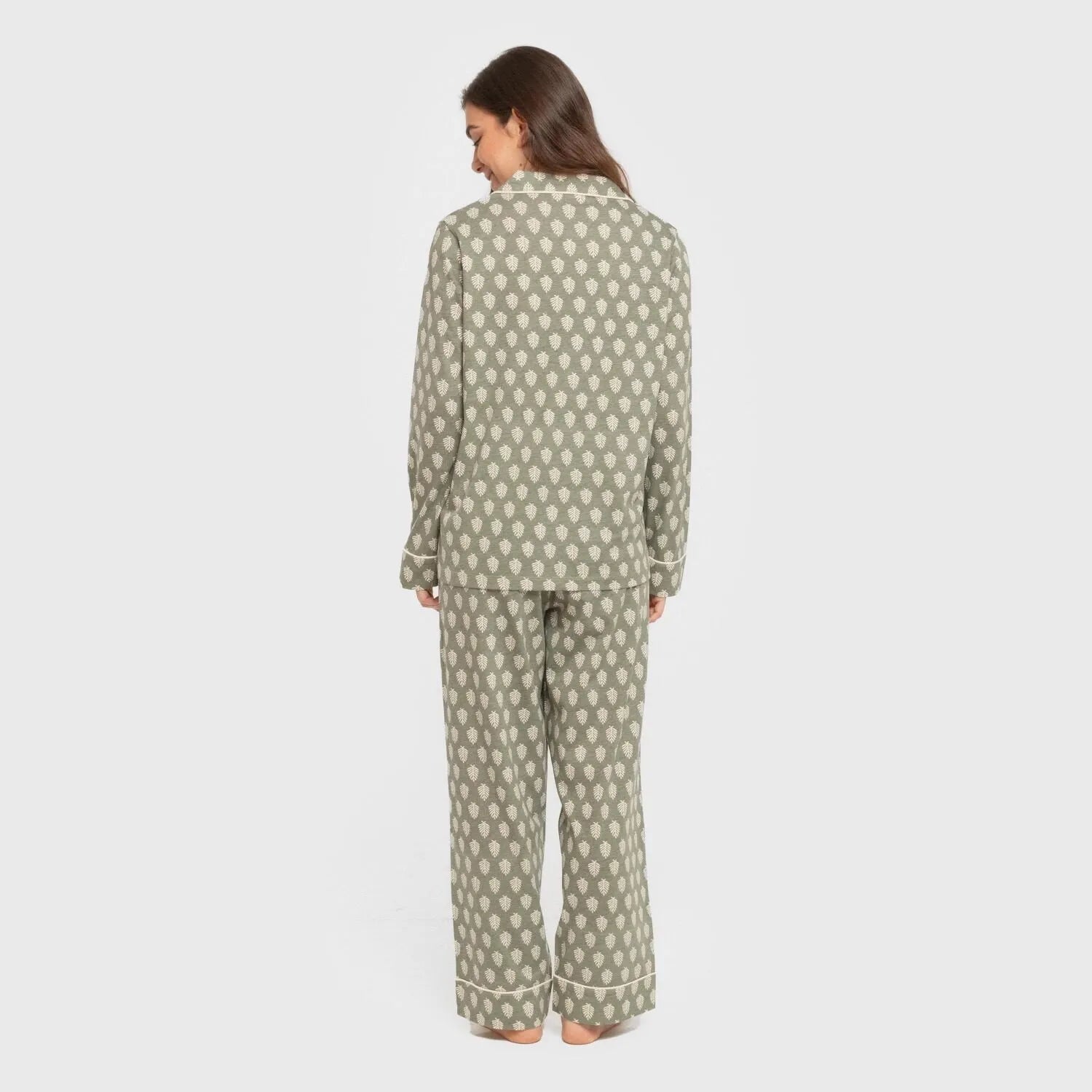 Pijama largo camisero algodón mujer Soma verde seco