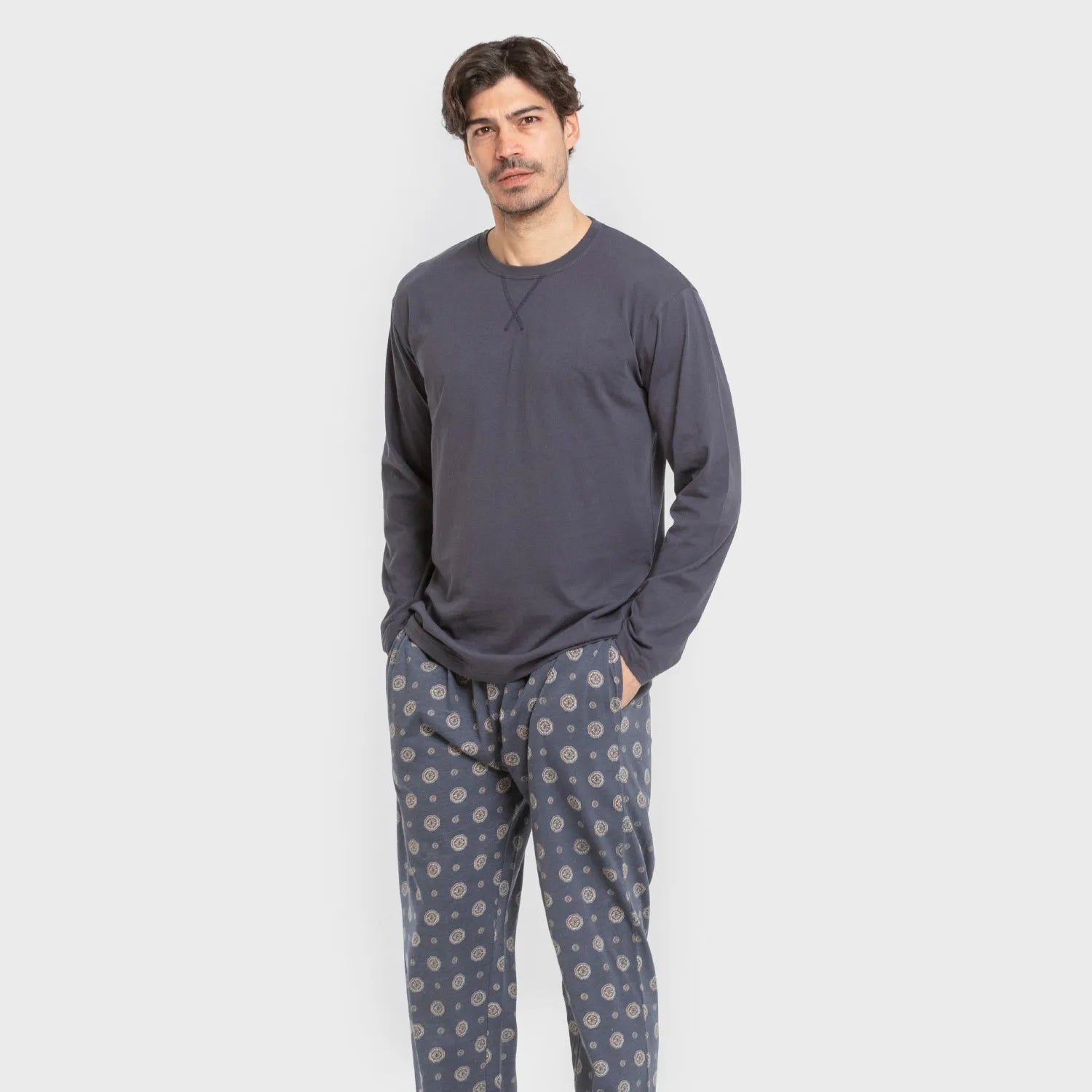 Pijama largo algodón hombre Juanlu azul