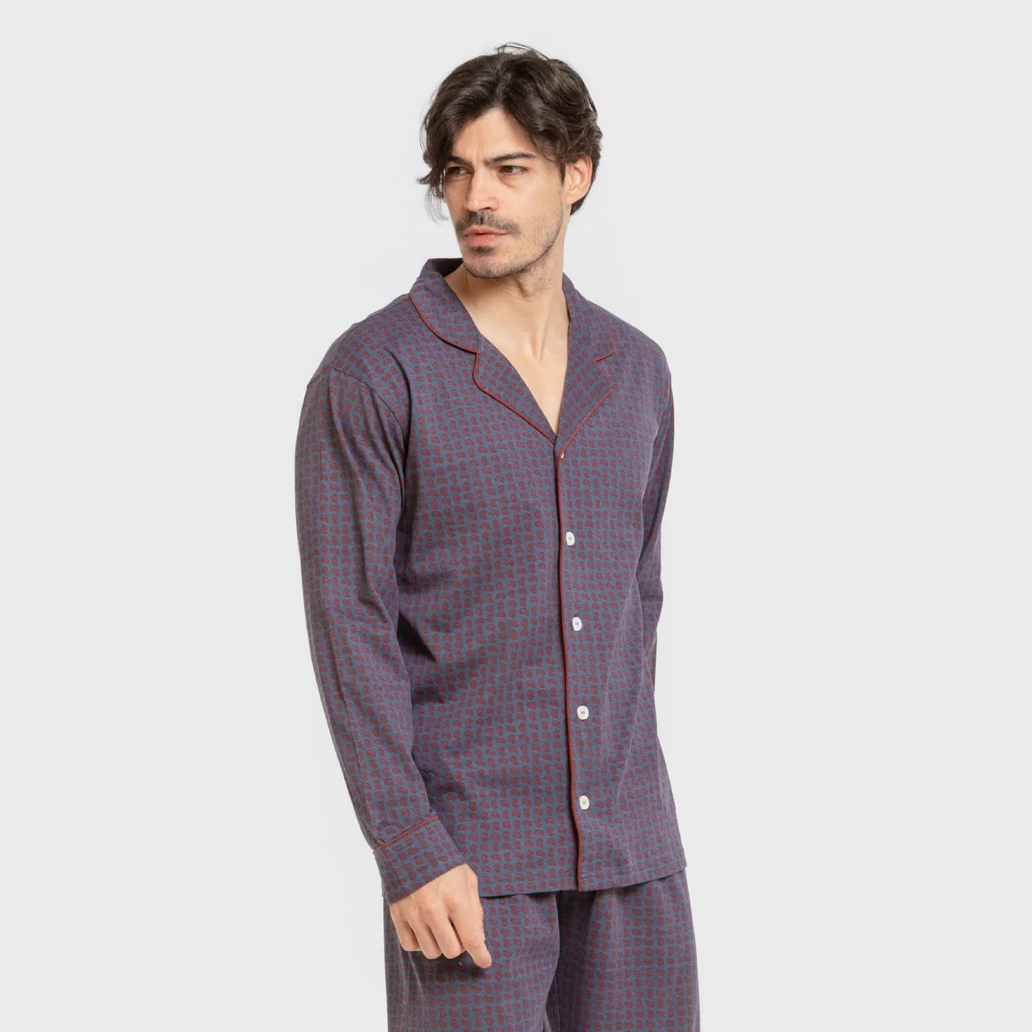 Pijama largo camisero algodón hombre Conde azul