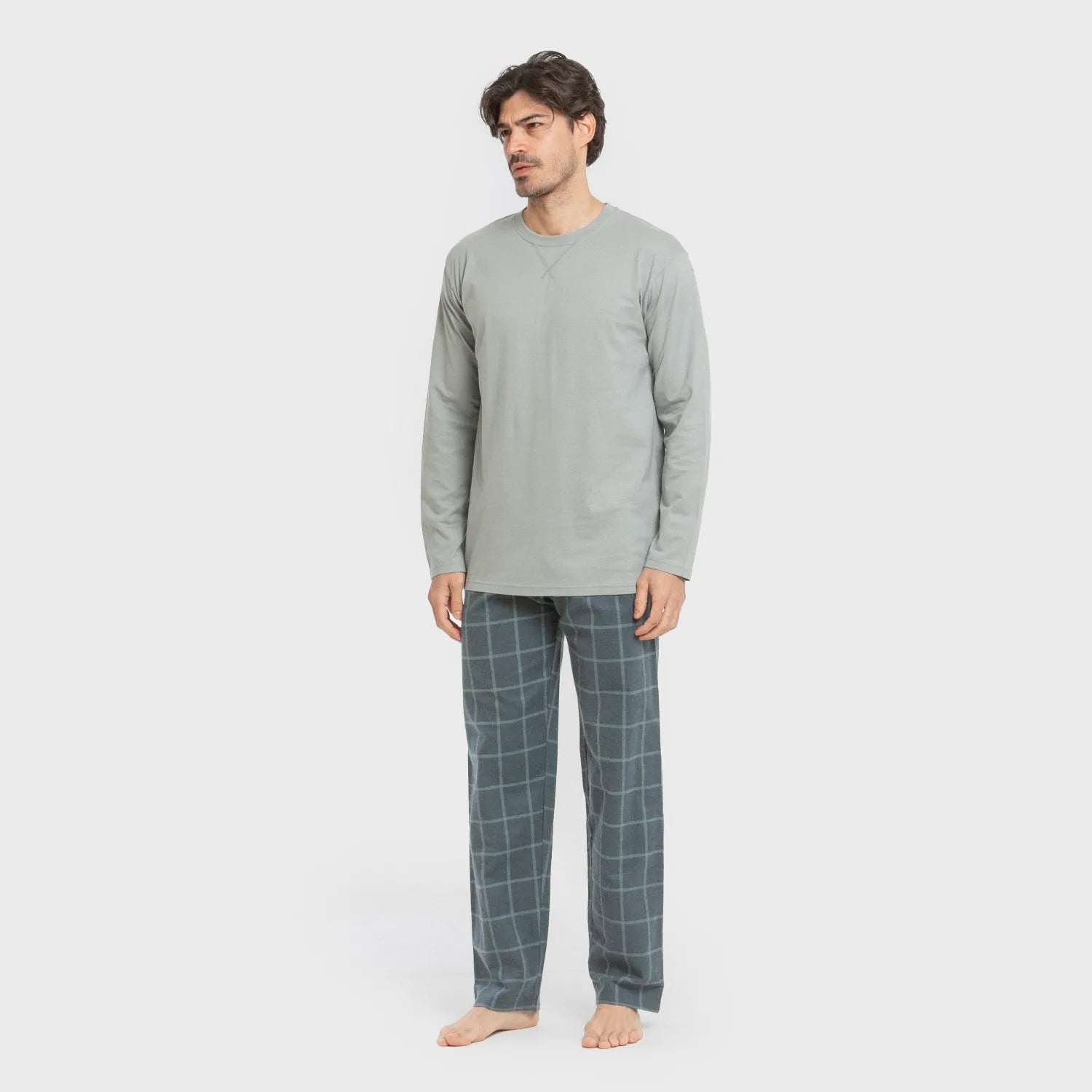 Pijama hombre franela Cuadro Andino verde azul claro
