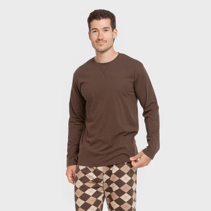 Pijama largo algodón hombre Olmo marrón oscuro mezcliyado
