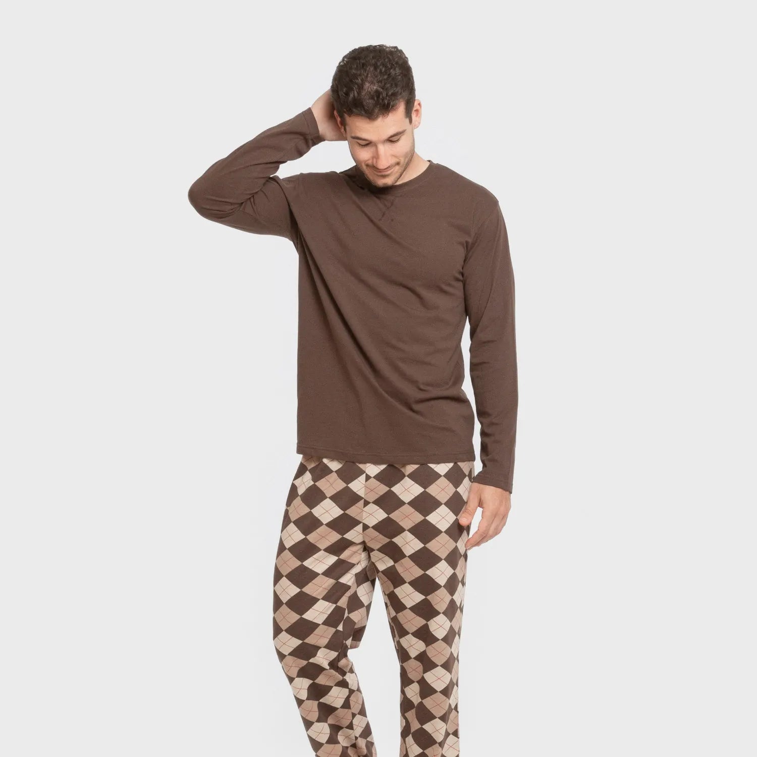 Pijama largo algodón hombre Olmo marrón oscuro mezcliyado