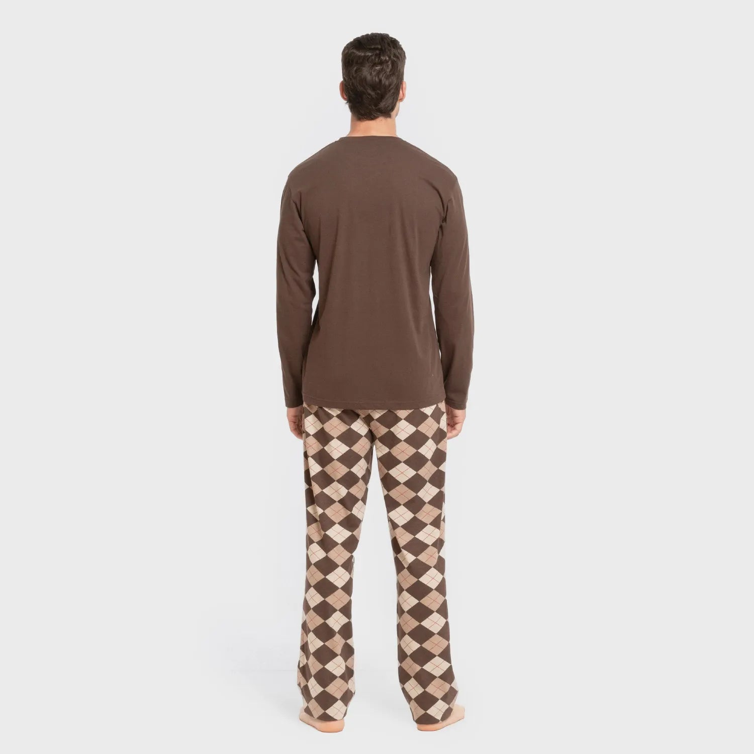 Pijama largo algodón hombre Olmo marrón oscuro mezcliyado