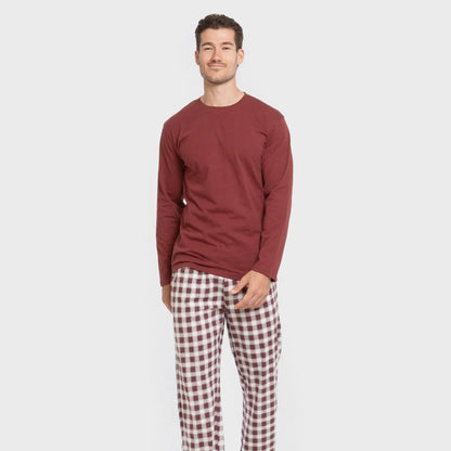 Pijama largo algodón hombre Cuadro Gustavo burdeos