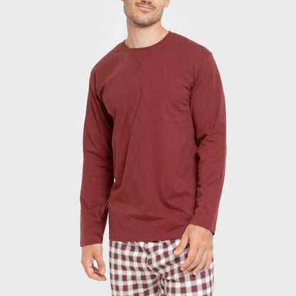 Pijama largo algodón hombre Cuadro Gustavo burdeos