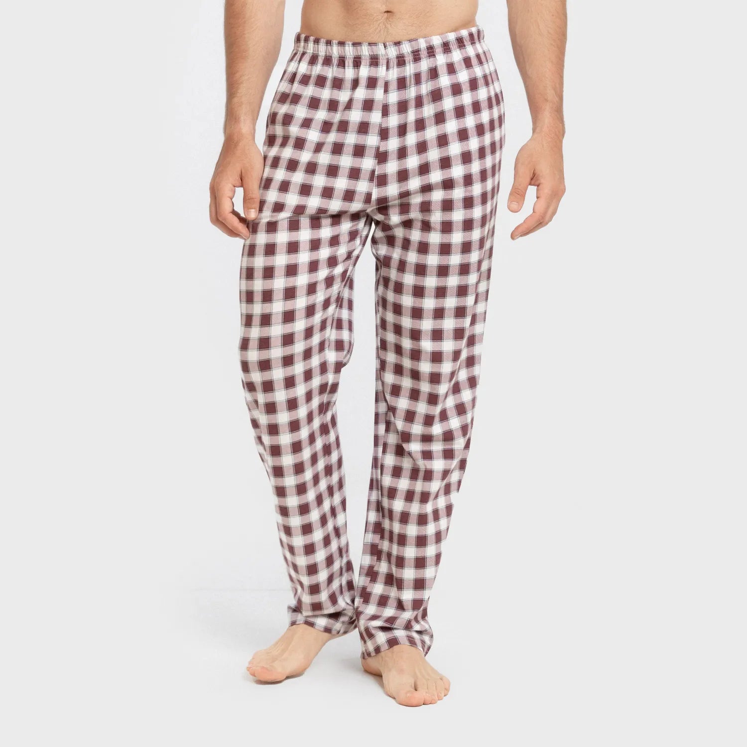 Pijama largo algodón hombre Cuadro Gustavo burdeos