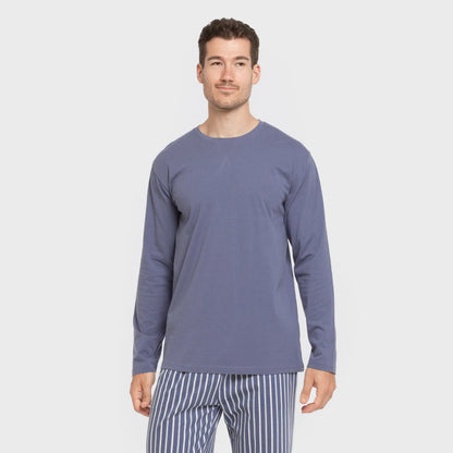 Pijama largo algodón hombre Raya Fernando azul