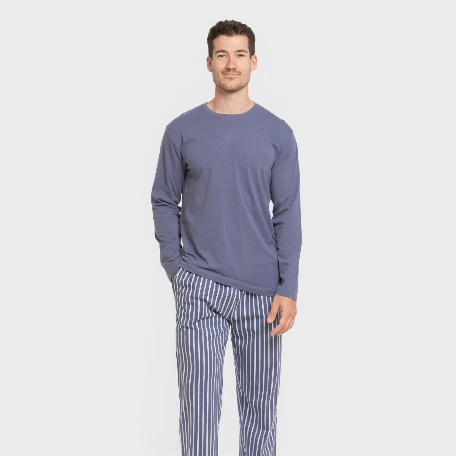 Pijama largo algodón hombre Raya Fernando azul