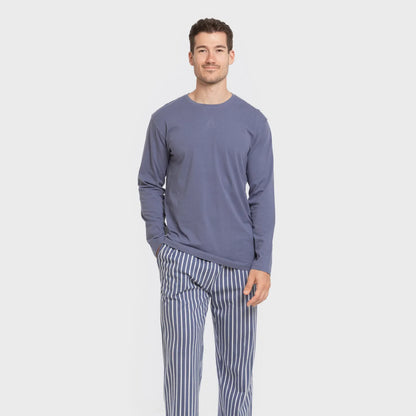 Pijama largo algodón hombre Raya Fernando azul