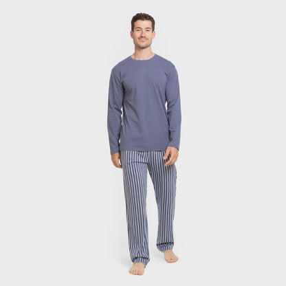 Pijama largo algodón hombre Raya Fernando azul