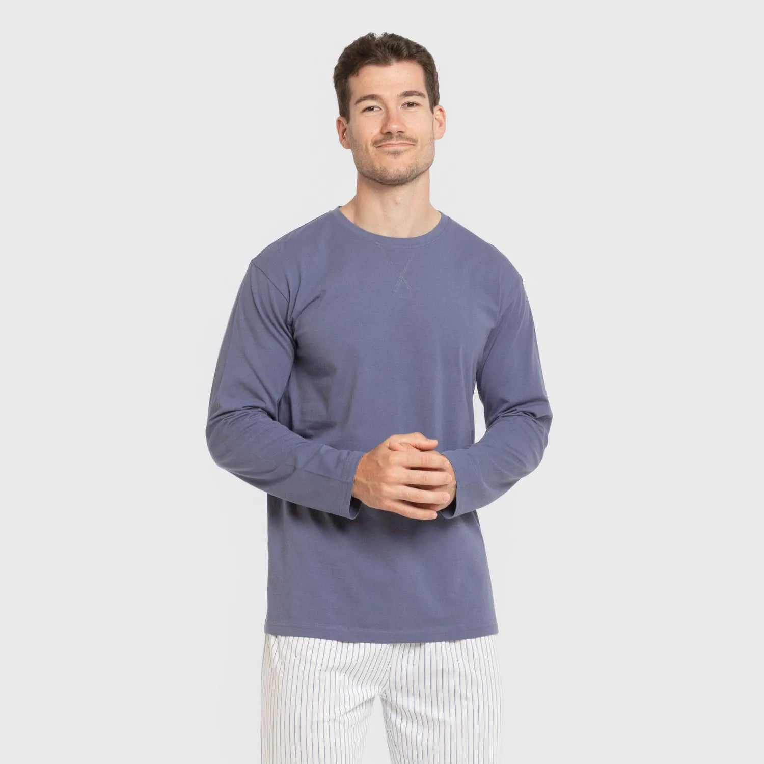 Pijama largo algodón hombre Raya Fandi azul