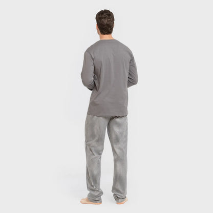 Pijama largo algodón hombre Raya Hercules gris