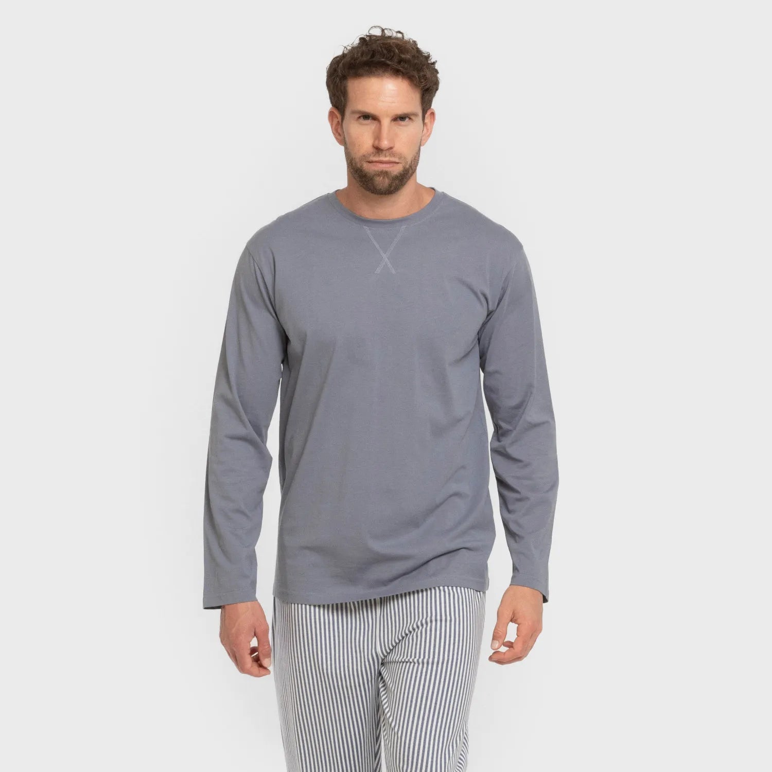 Pijama largo algodón hombre Raya Santi indigo