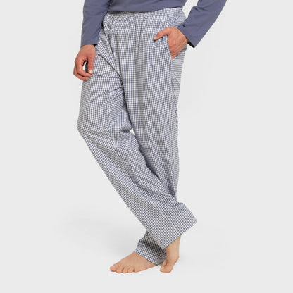 Pijama largo algodón hombre Cuadro Saul azul