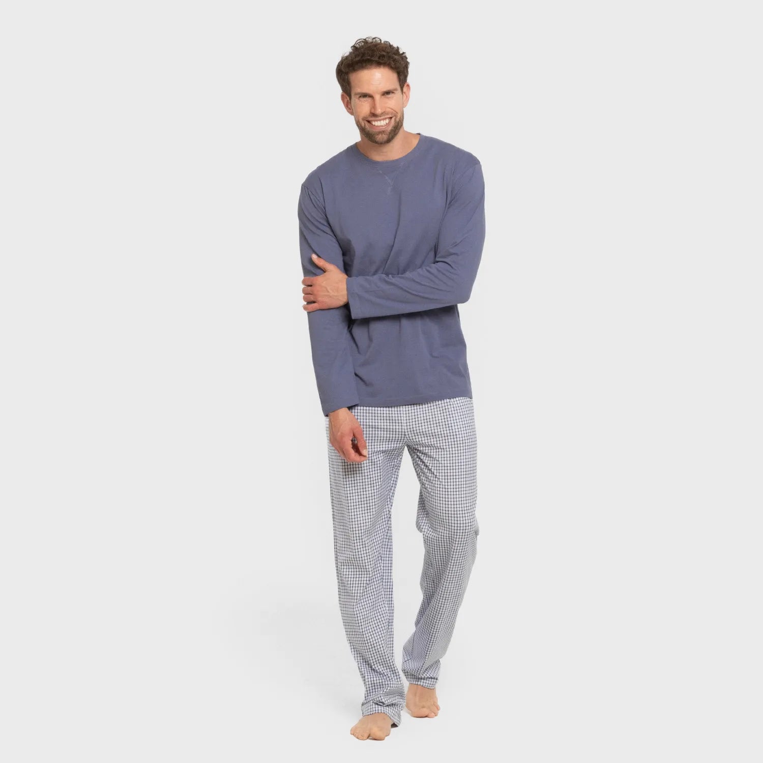 Pijama largo algodón hombre Cuadro Saul azul