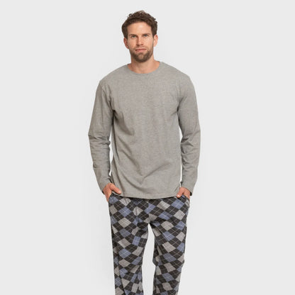 Pijama largo algodón hombre Olmo gris mezcliyado