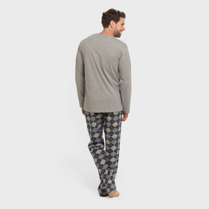 Pijama largo algodón hombre Olmo gris mezcliyado