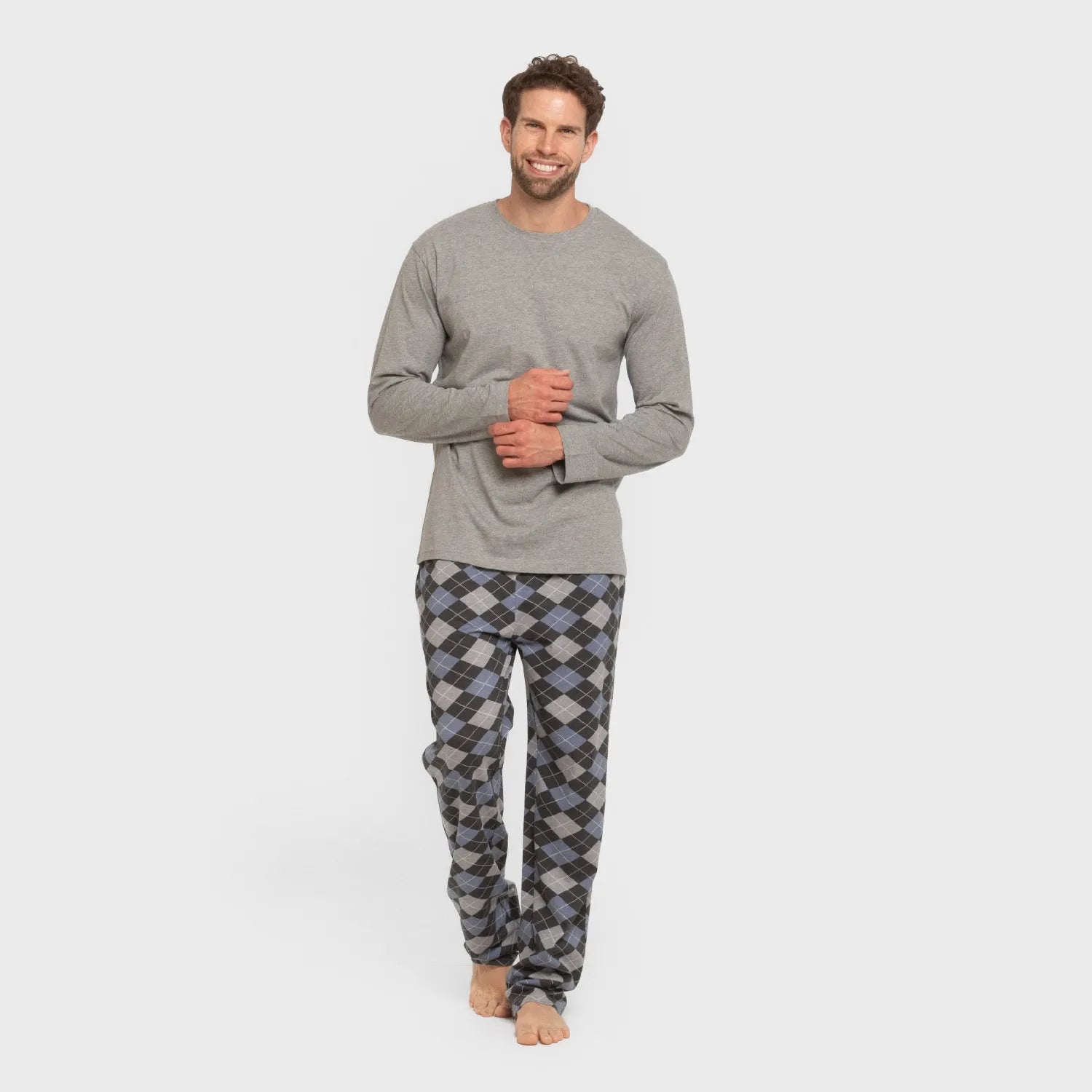 Pijama largo algodón hombre Olmo gris mezcliyado