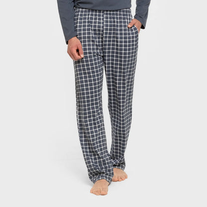 Pijama largo algodón hombre Cuadro Roberto azul