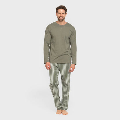 Pijama largo algodón hombre Raya Albert verde caceria