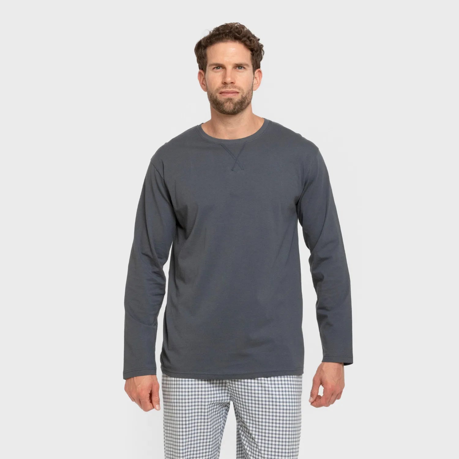 Pijama largo algodón hombre Cuadro Edmund azul