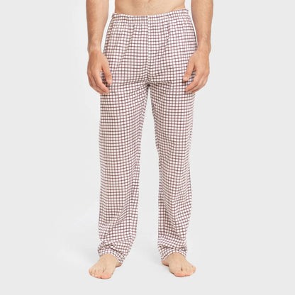 Pijama comprido masculino de algodão, modelo Michael xadrez bordô.