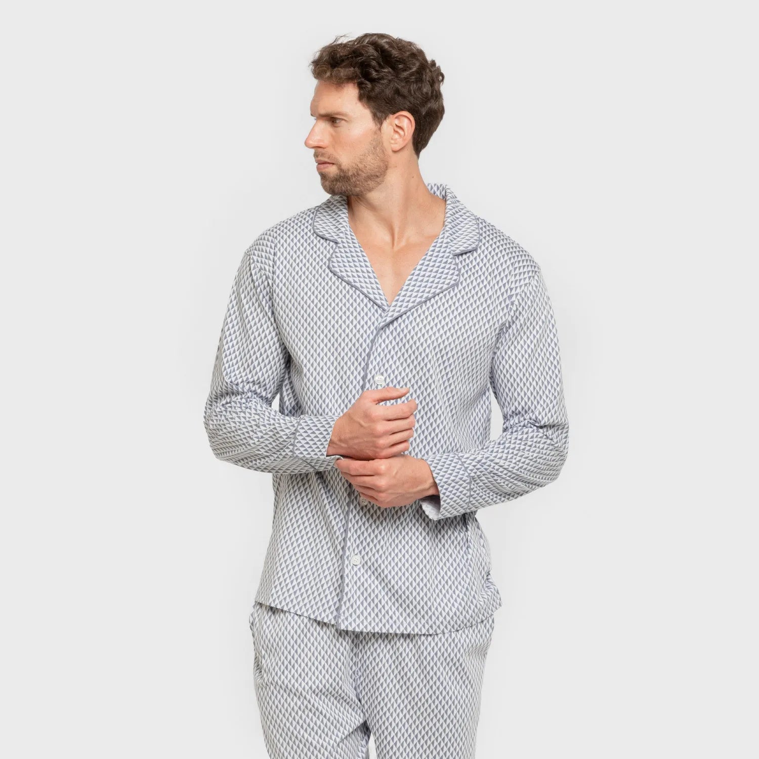 Pijama largo camisero algodón hombre Harry celeste