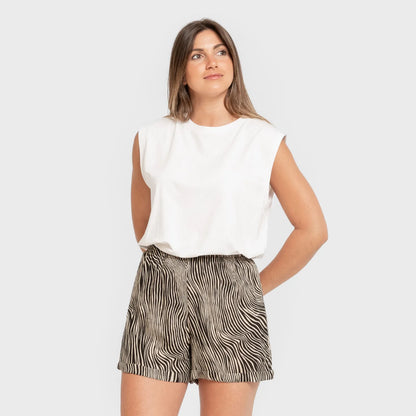 Pantalón corto viscosa bambula Drus beige - negro