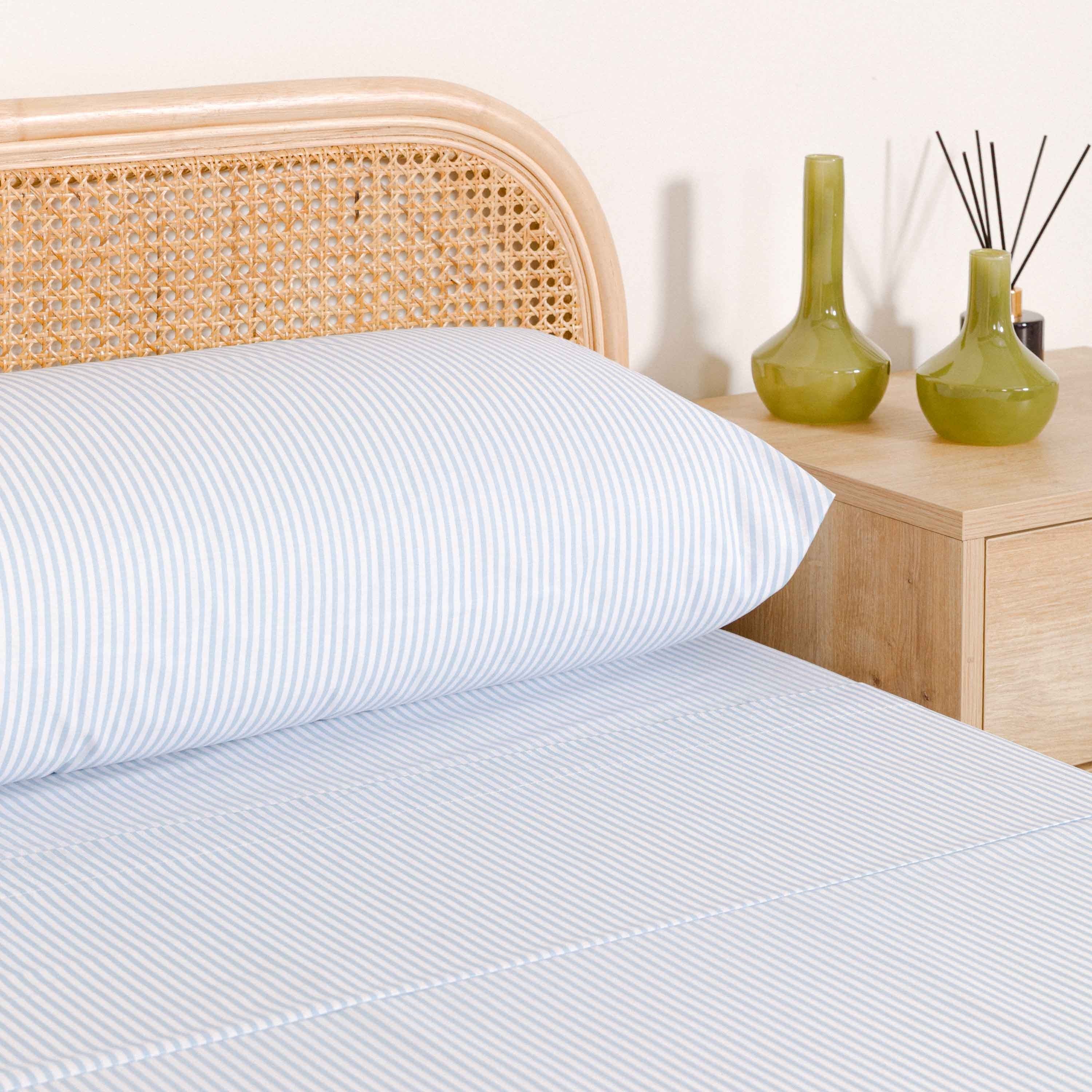 Juego de sábanas algodón percal Raya Kodac celeste