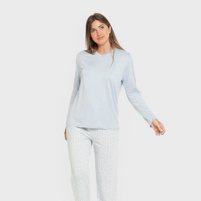 Pijama largo mujer soft Clau celeste