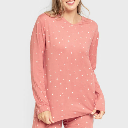 Pijama largo mujer soft Ambarina marsala