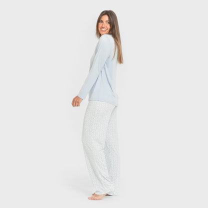 Pijama largo mujer soft Clau celeste