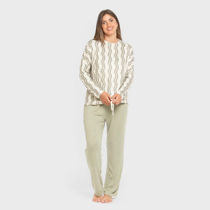 Pyjama long Secret pour femme, vert bégonia