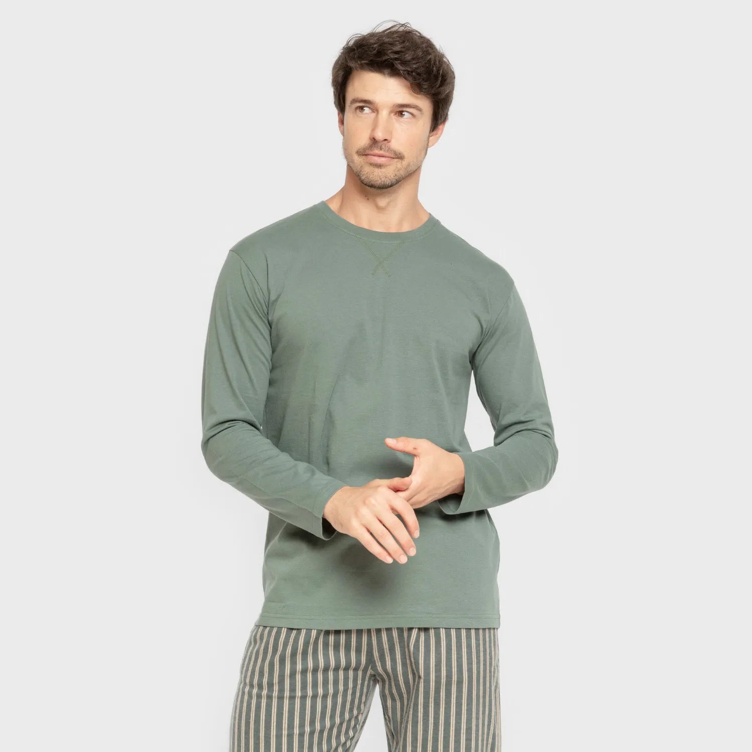 Pijama hombre franela Raya Marsellita verde - arena
