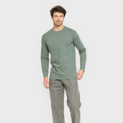 Pijama hombre franela Raya Marsellita verde - arena
