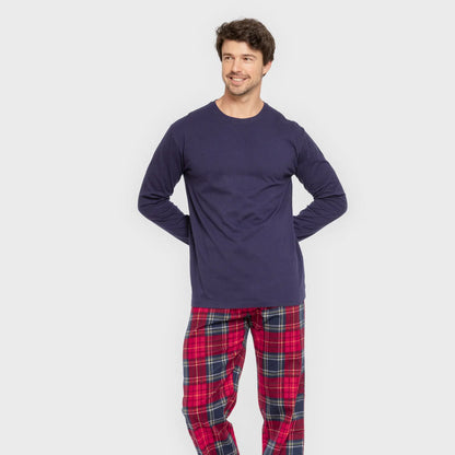 Pijama hombre franela Cuadro Bilbo azul marino
