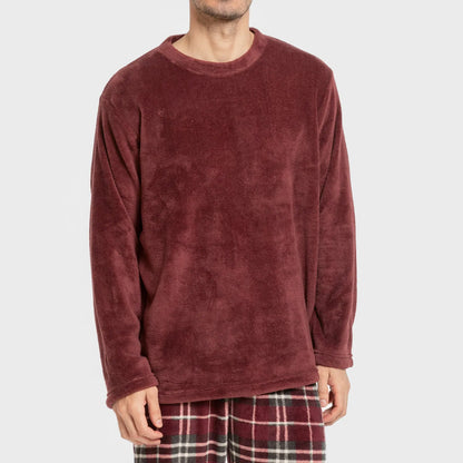 Pijama masculino de lã coral Sauron xadrez bordô