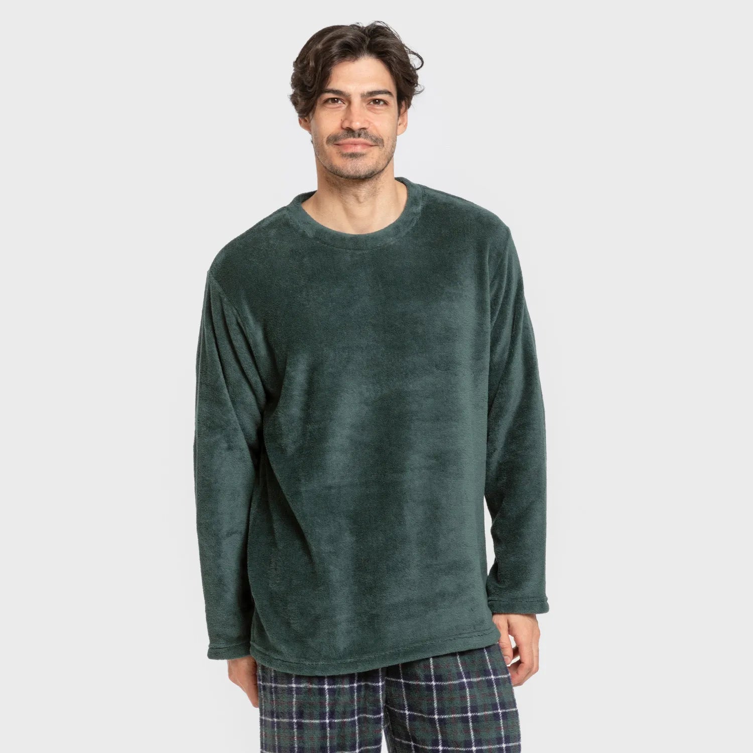 Pijama coral hombre Cuadro Ruz verde