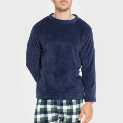 Pijama coral hombre Cuadro Ferni azul marino