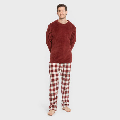 Pijama masculino de lã coral, estampa Gustavo bordô