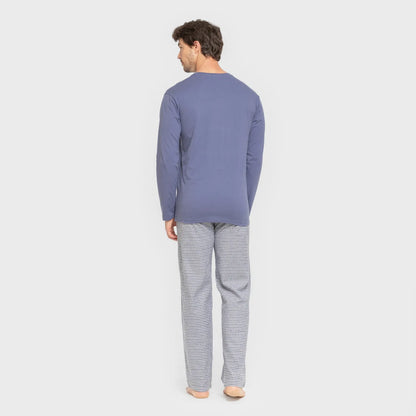 Pijama hombre franela Cuadro Saul azul