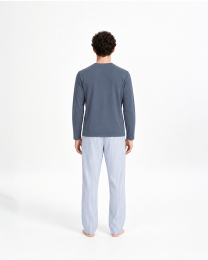 Pijama largo de algodón raya kodac azul marino