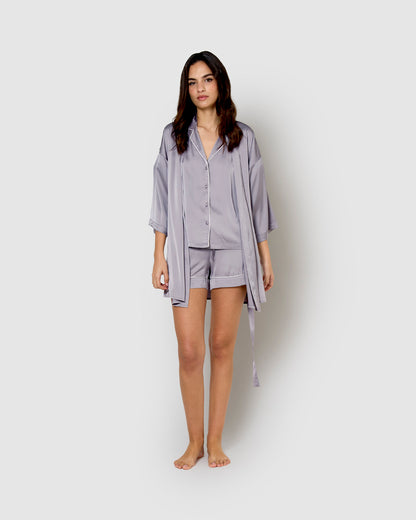 short satin robe Friday indigo