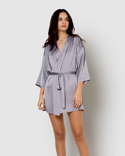 short satin robe Friday indigo