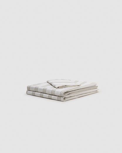 Juego de sábanas algodón raya amunia gris claro