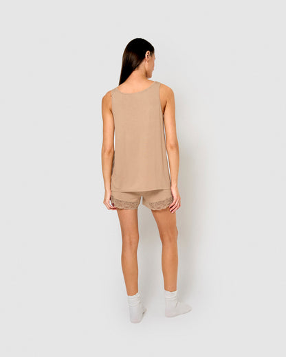 Pijama tirantes encaje rayón beige