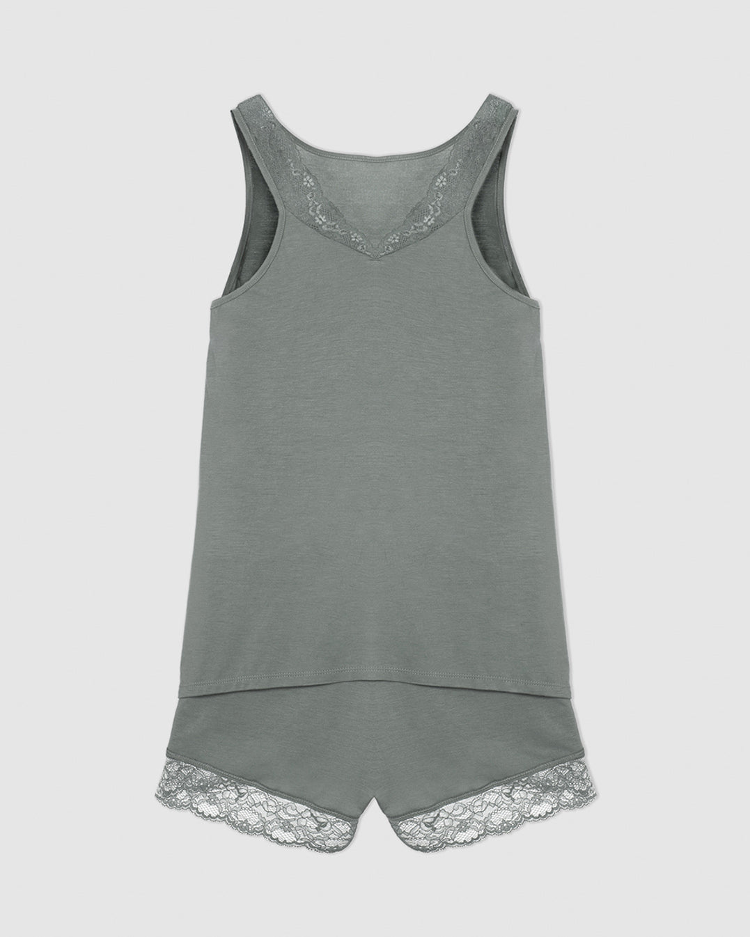 Pijama tirantes encaje rayón gris verdoso