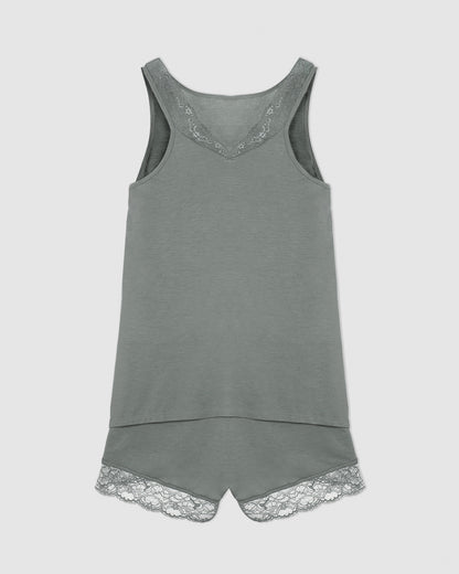 Pijama tirantes encaje rayón gris verdoso