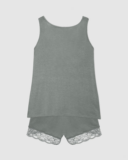 Pijama tirantes encaje rayón gris verdoso
