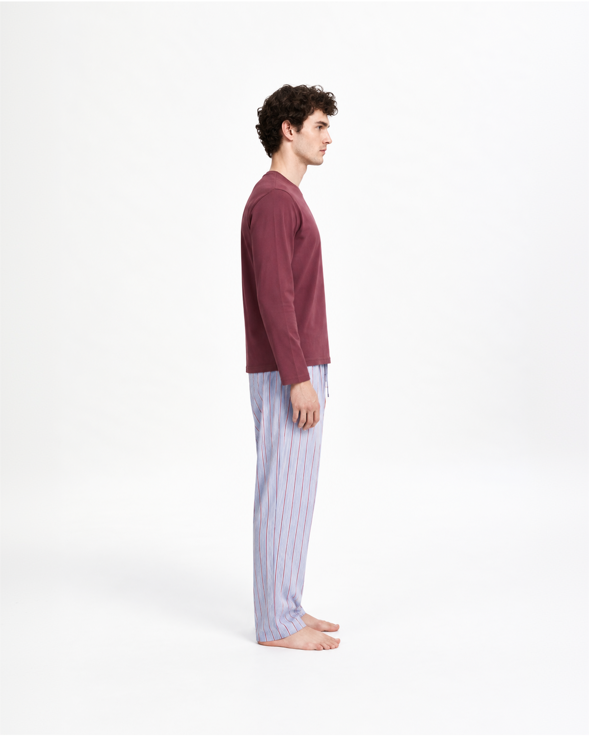 Pijama largo de algodón raya ciel burdeos